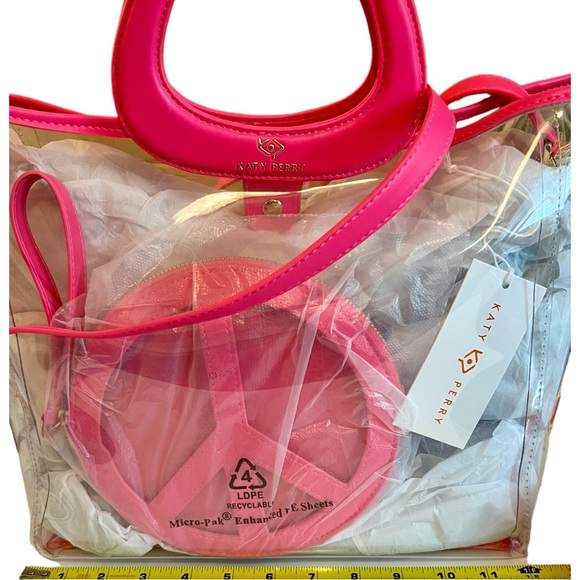 Katy Perry Clear Tote Pink Double Top Handles Jelly Tote With Peace Wristlet - Picture 7 of 11